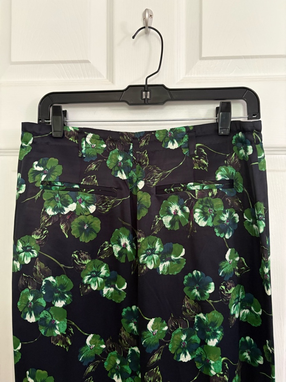 ANTHROPOLOGIE “elevenses” Green & Black Floral Tie-Waist Satin Pants Sz 2